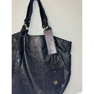 KOOBA BLACK SHIMMER CRINKLE LEATHER HOBO NWT